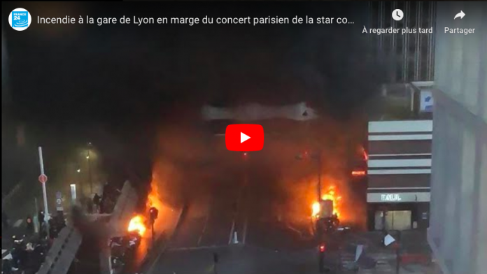 Concert de Fally Ipupa les images impressionnantes de l'incendie à Gare de Lyon - VIDEO