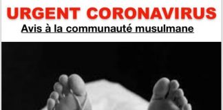 URGENT CORONAVIRUS Avis à la communauté musulmane